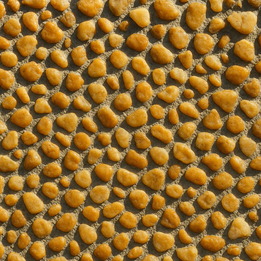 Exposed aggregate concrete driveway finish — warm honey pebble texture