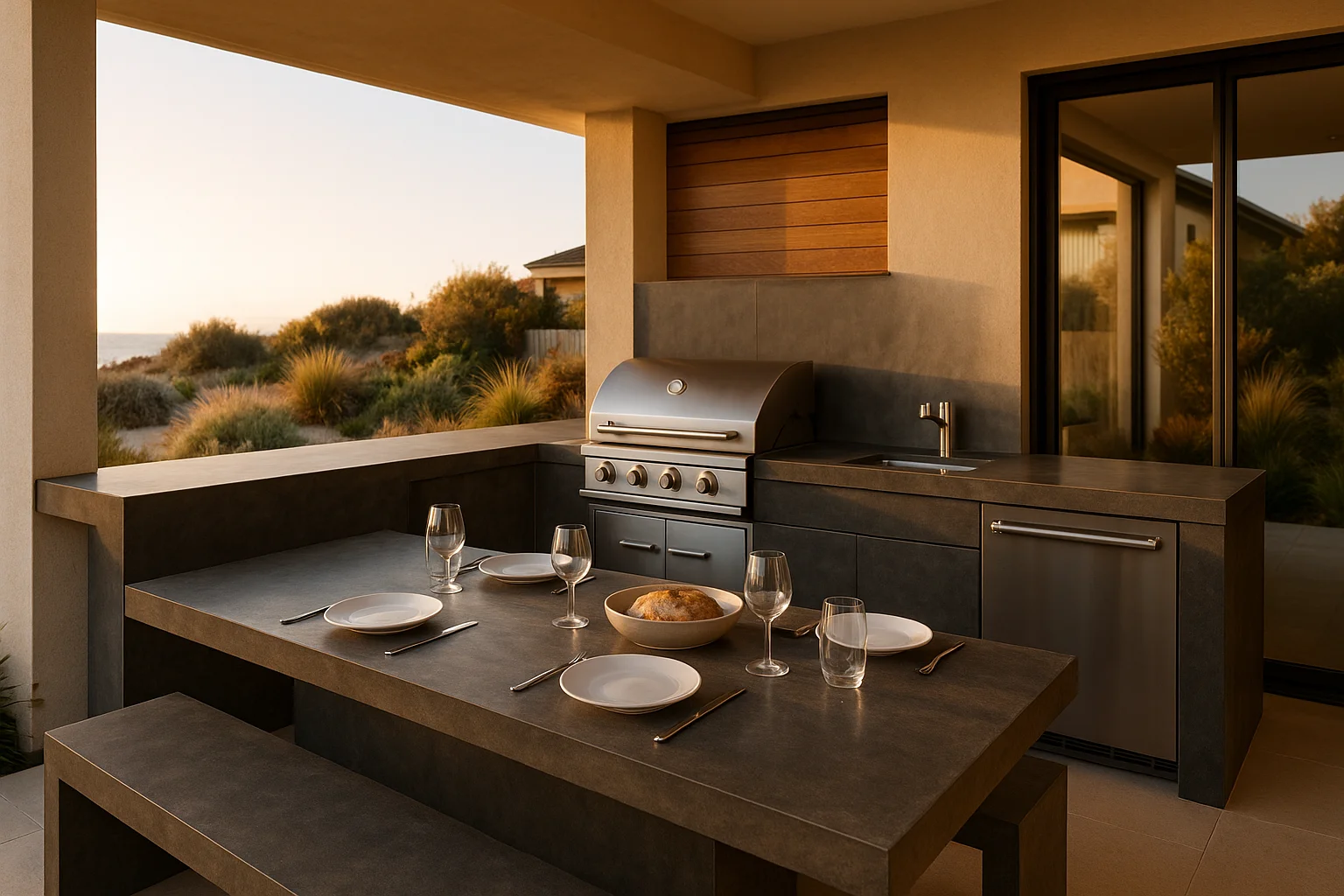 Outdoor concrete kitchen island