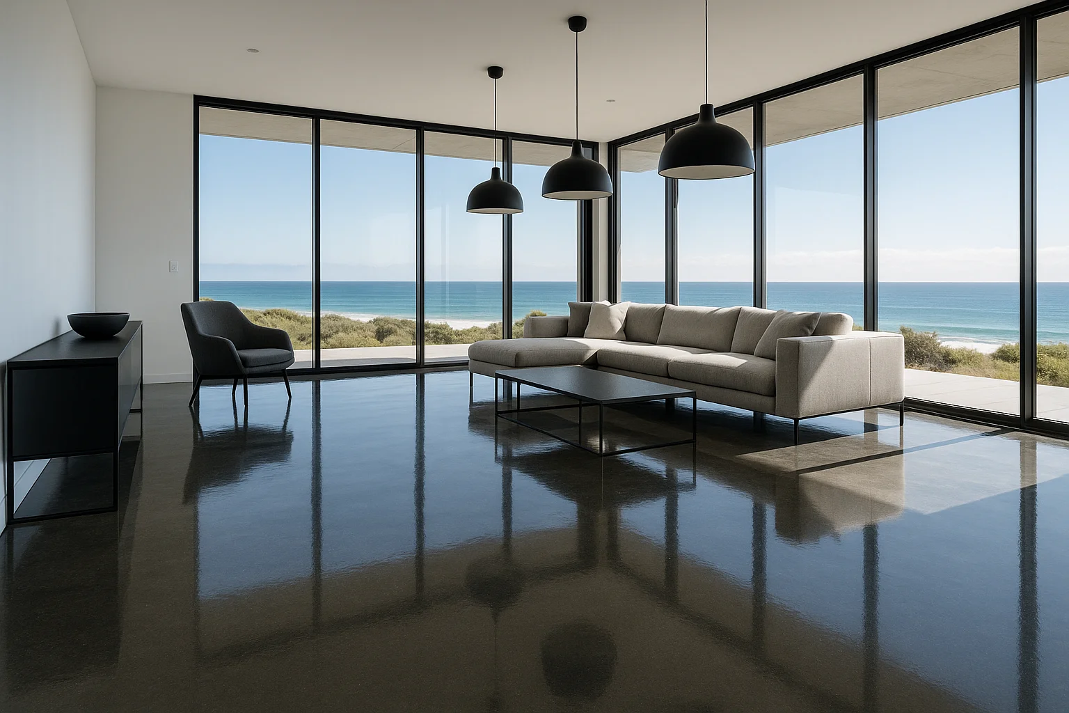 Polished concrete interior floor