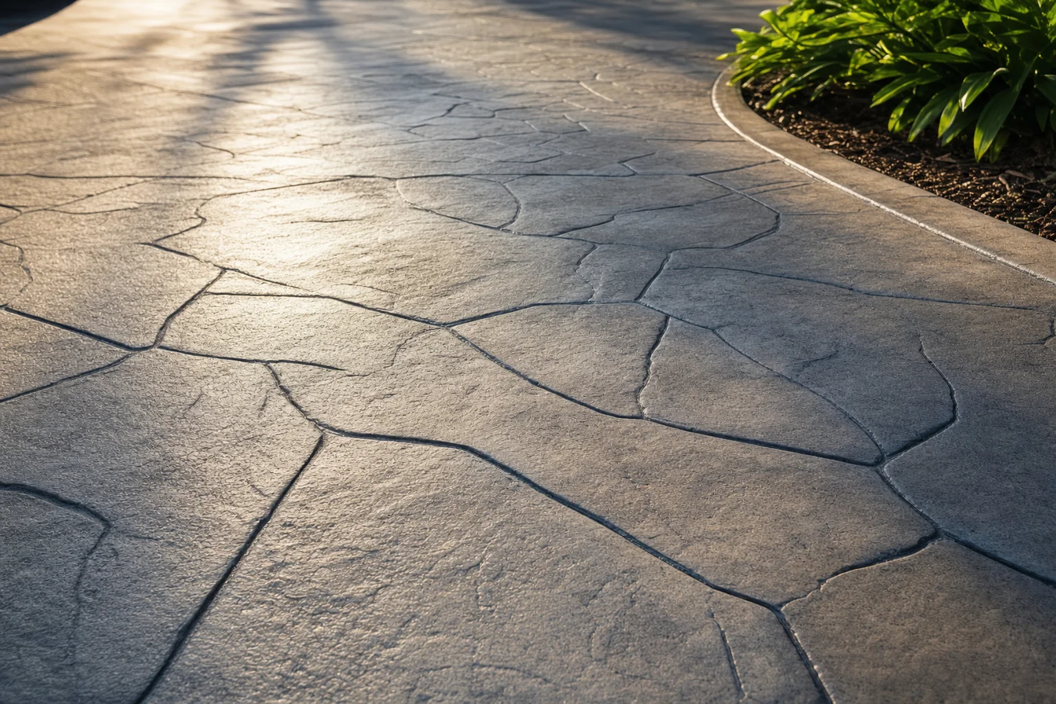 Close-up of a sealed decorative concrete driveway surface