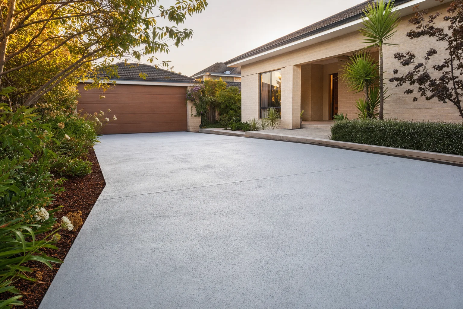 Decorative concrete overlay giving an old driveway a fresh finish at a Perth home