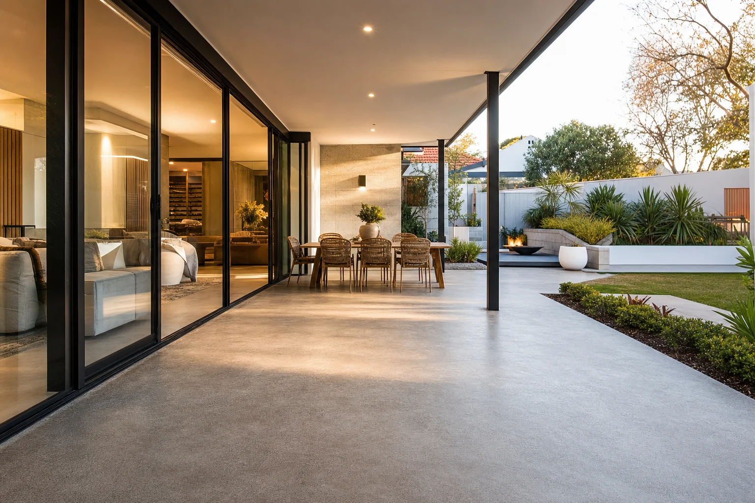 Resurfaced concrete patio with a fresh decorative overlay at a Perth home