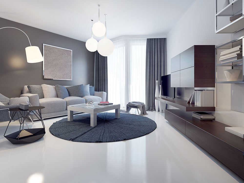 modern living room polished concrete