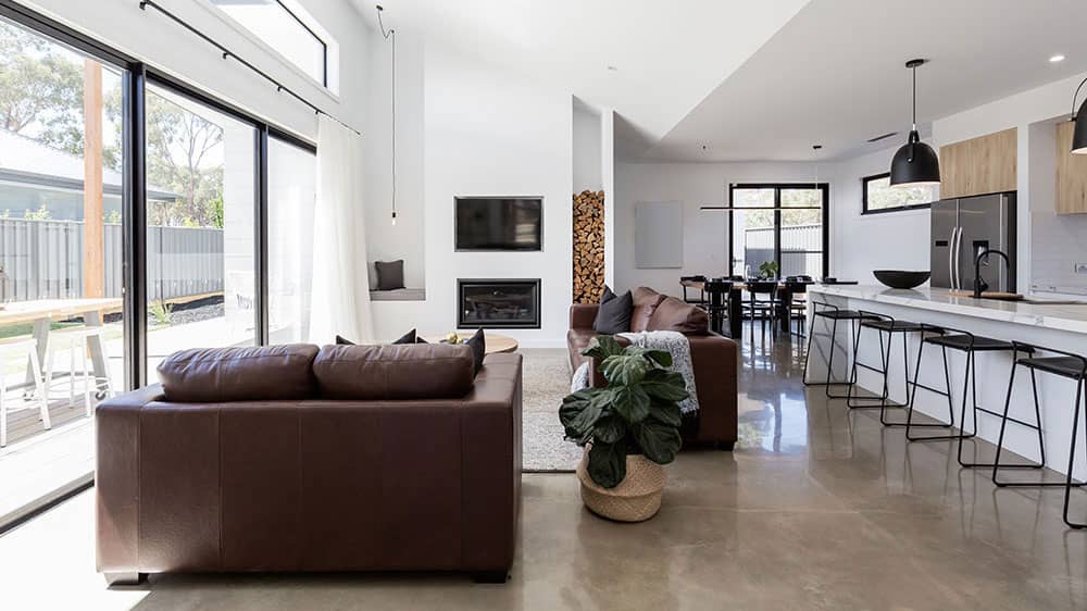 living room polished concrete