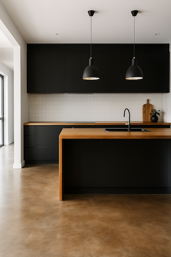 polished concrete floors in kitchen