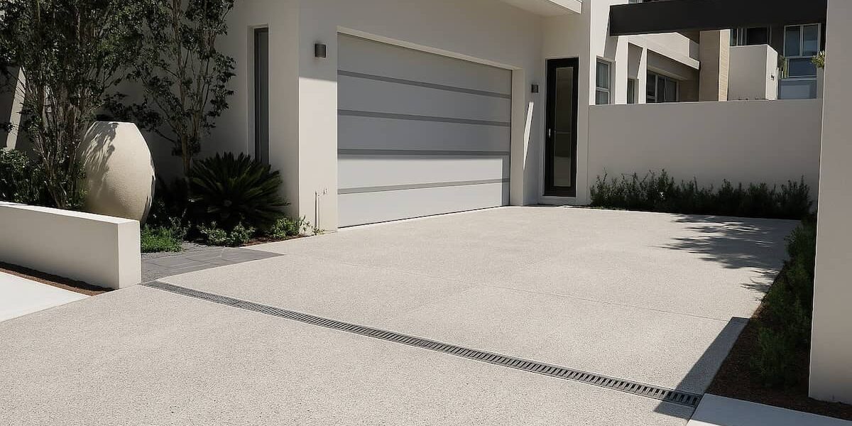white finish exposed aggregate driveway