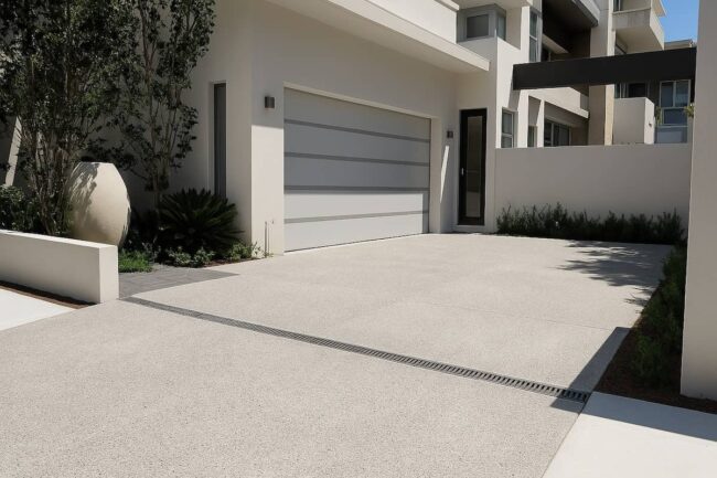 white finish exposed aggregate driveway