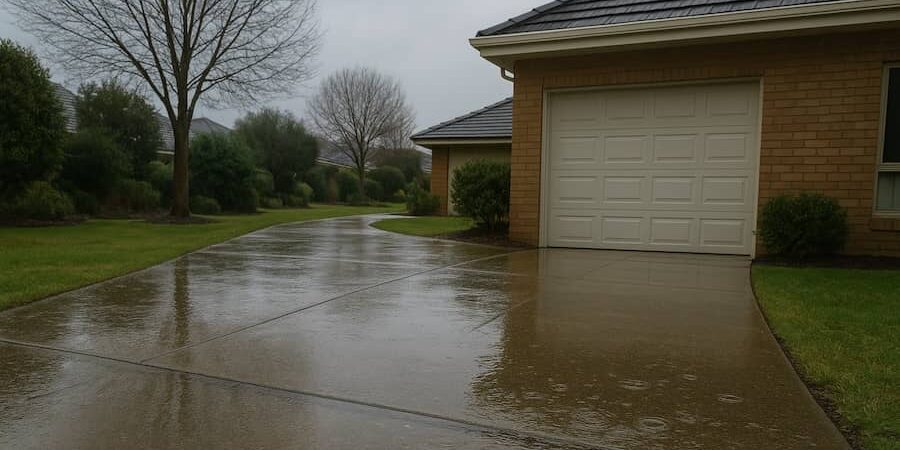 wet concrete driveway