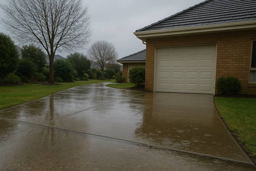 wet concrete driveway