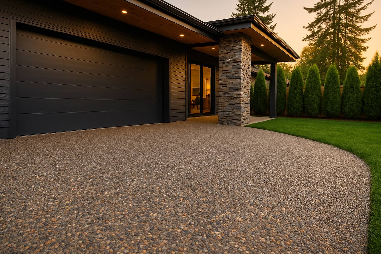 exposed aggregate driveway with darker coloured finish