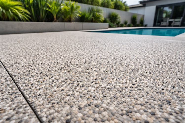 exposed aggregate pool surrounding