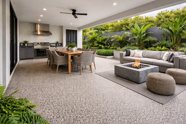 exposed aggregate outdoor area
