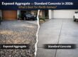 comparing standard concrete driveway with a exposed aggregate concrete driveway